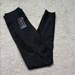 POP Fit High-Waist Black Mesh Inset Leggings, M, NWT